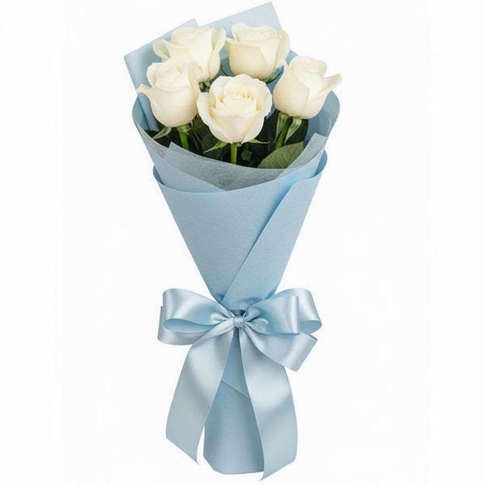 Букет 5 Белых роз Проуд в Нижней Омке