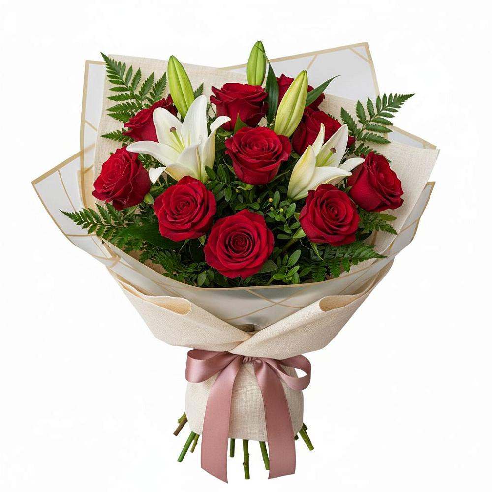 Букет цветов из: Лилии и Розы в Нижней Омке