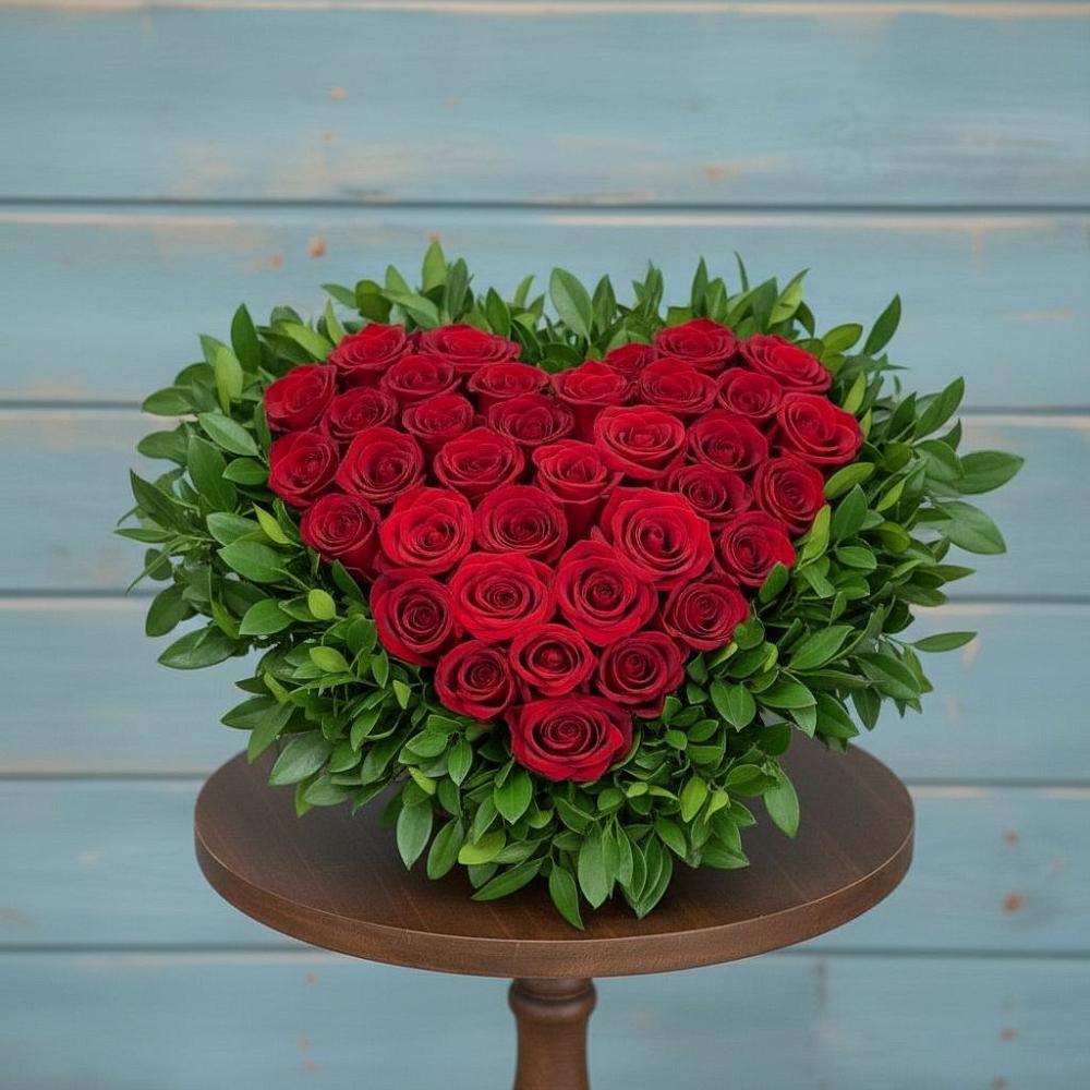 Цветочная композиция из Розы в виде сердца в Нижней Омке