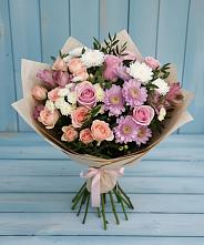 Букет цветов из:  Хризантемы, Розы и Альстромерии в Нижней Омке