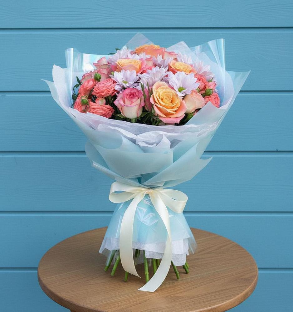 Букет цветов из: Хризантемы и Розы в Нижней Омке