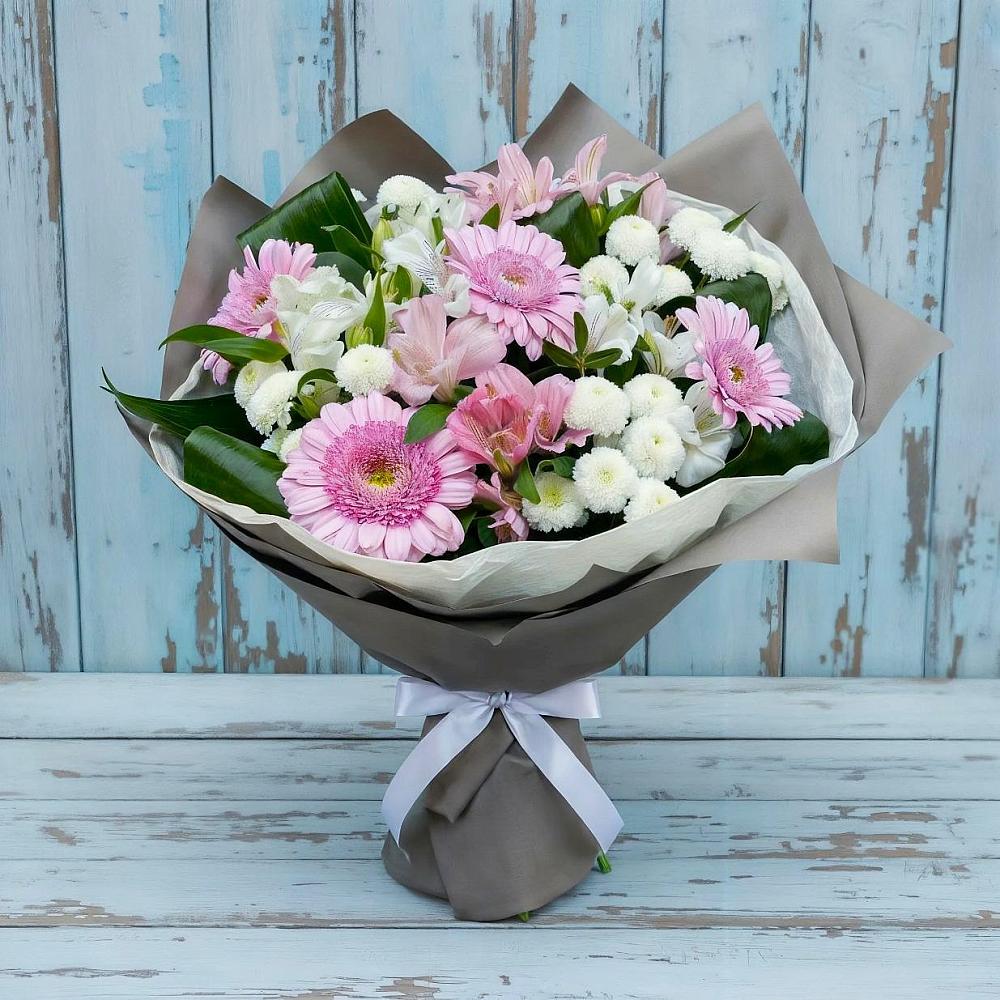 Букет цветов из: Герберы, Альстромерии и Хризантемы в Нижней Омке