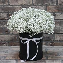 Цветочная композиция из Гипсофила в шляпной коробке в Нижней Омке